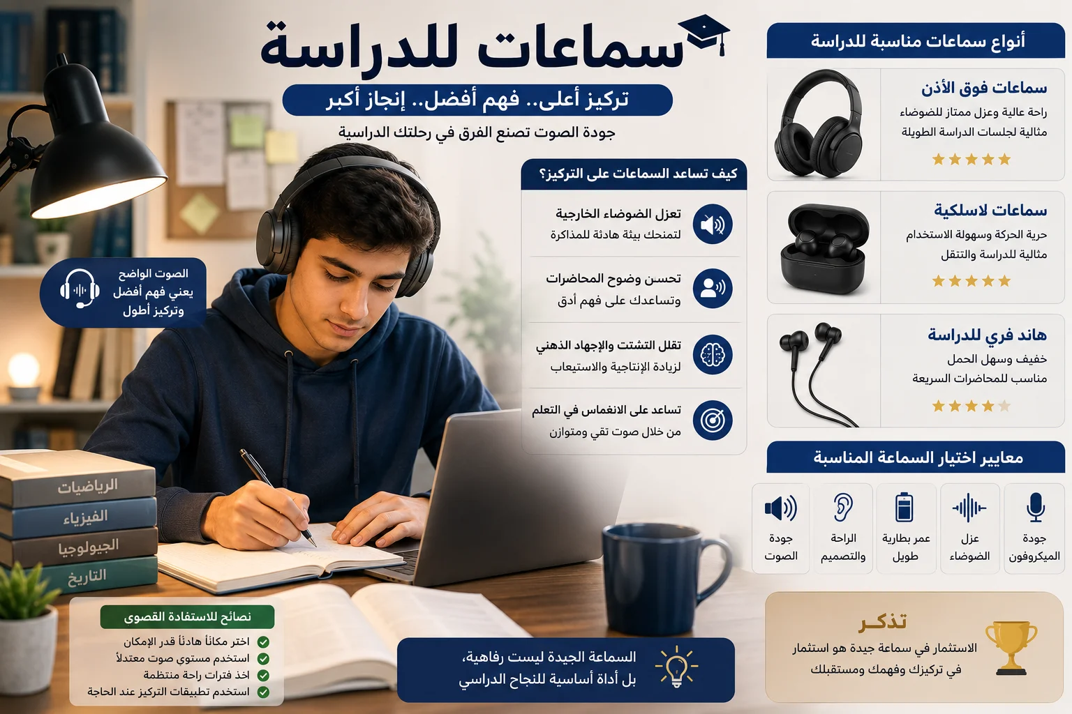 أفضل سماعات للدراسة تساعد على التركيز أثناء المذاكرة