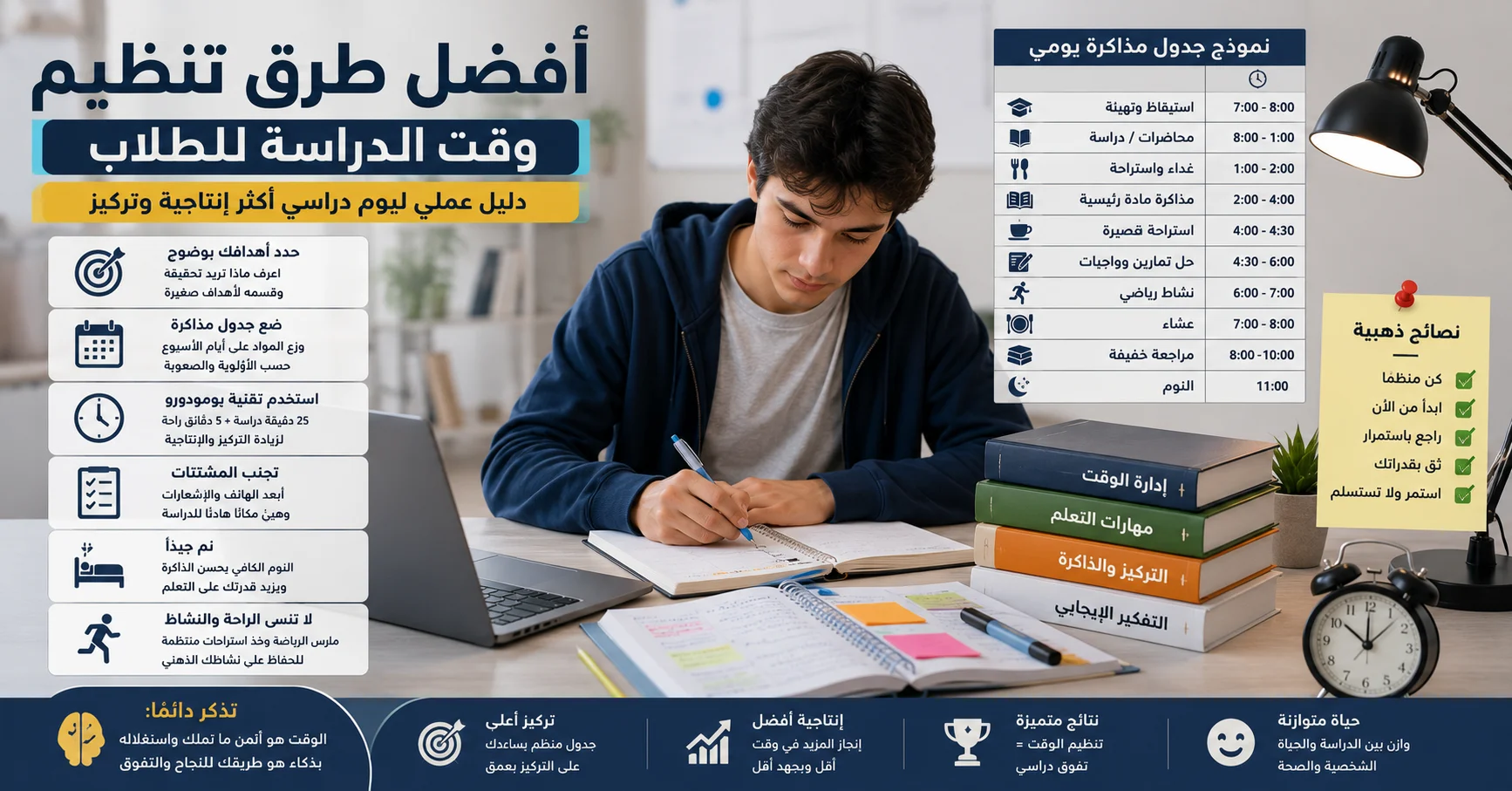 أفضل طرق تنظيم وقت الدراسة للطلاب وإنشاء جدول مذاكرة فعال