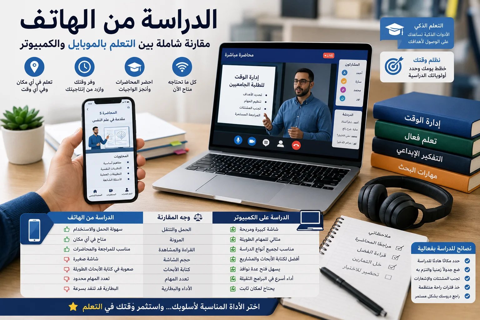 الدراسة من الهاتف مقارنة بالكمبيوتر